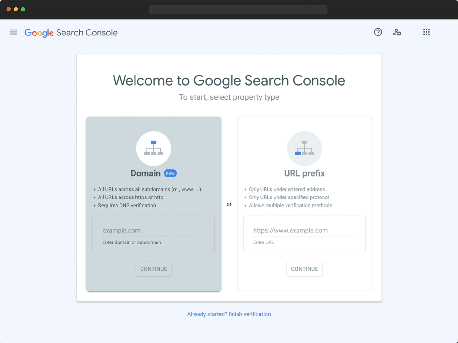 Add domain to search console